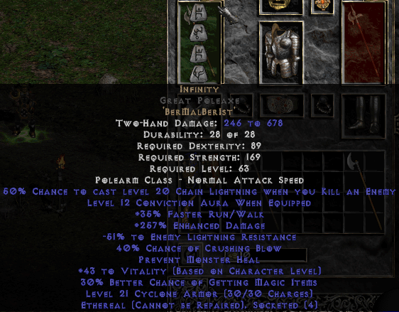 Infinity Runeword in Ethereal Great Poleaxe